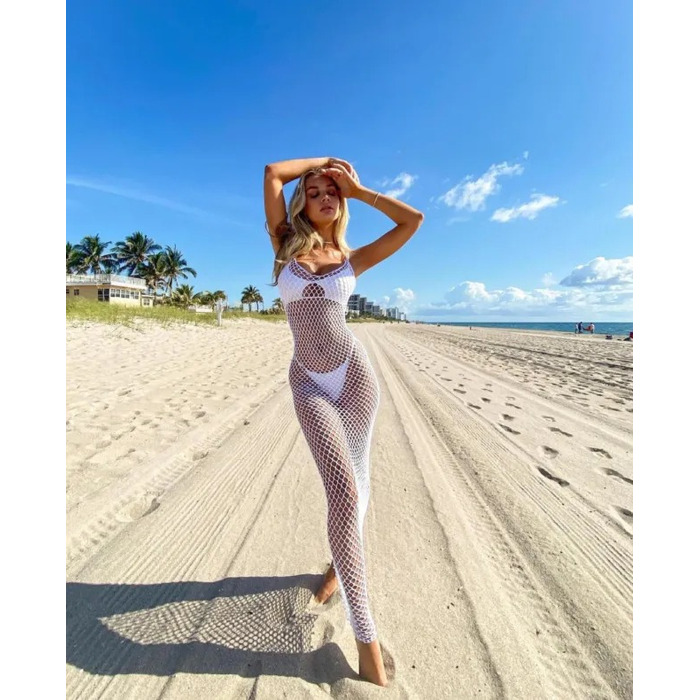 Сукня довга у велику сітку Leg Avenue, біла, O/S