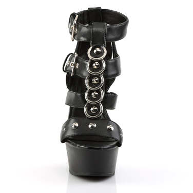 Босоножки Delight-658, каблук 15 см, Т-образный ремешок шириной 3,5 см, закрытый задник, чёрная искусственная кожа/чёрный