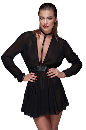 Платье прозрачное с поясом и чокером F150 Noir Handmade XXL
