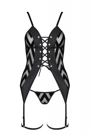 Корсет з гартерами S/M Angelica Passion, зі стрінгами, чорний