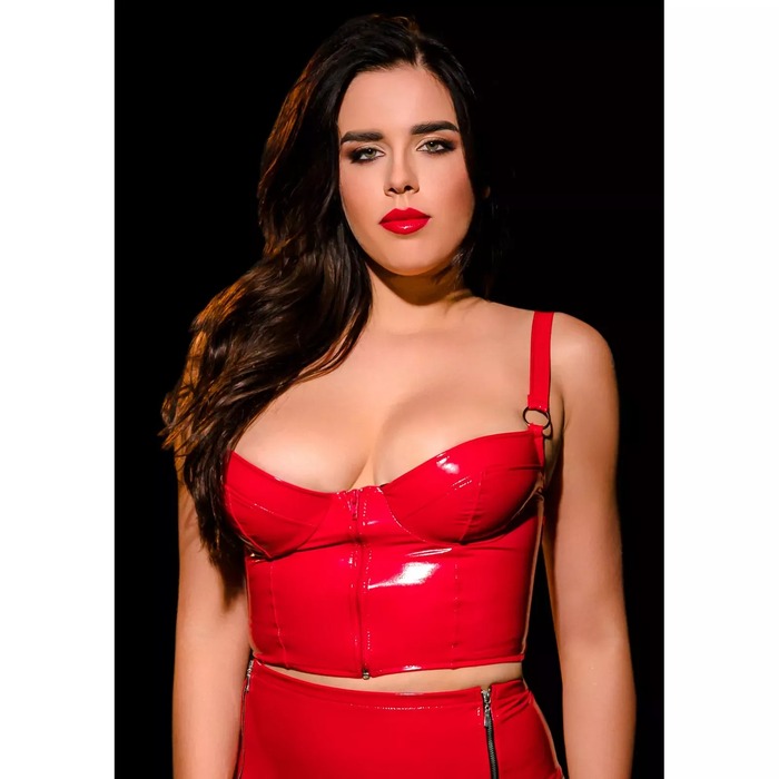 Топ глянсовий OhMyG! Tokyo з блискавкою спереду, червоний, L-XL