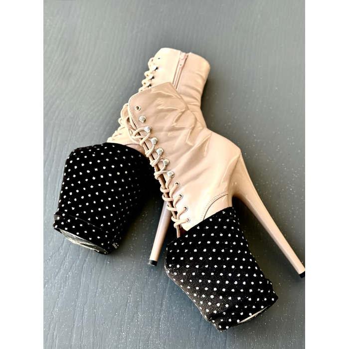 Защитные накладки для обуви Velvet Shine для Pole Dance Heels — блеск, защита и сценический эффект, черные в горошек