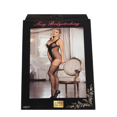 Комбинезон в сеточку c имитацией чулков Star Night черный, XS-M