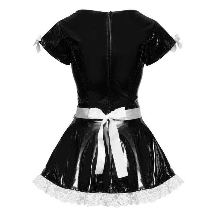 Костюм горничной Black Level Vinyl Maid's Dress из винила, черно-белый, M