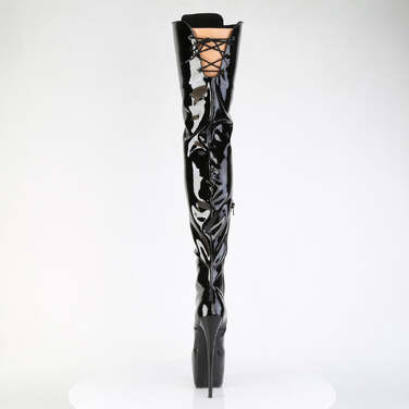 Ботинки Jubilant-4012, каблук 7 дюймов, потайная шнуровка PF высотой 3 дюйма, молния сбоку, чёрный эластичный лак