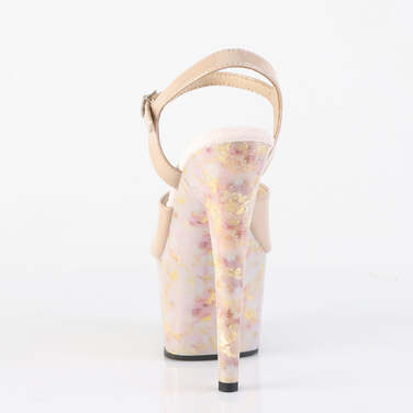 Босоножки Adore-709MB. Каблук 7 дюймов, ремешок на щиколотке 2 3/4 дюйма. Лакированная кожа телесного цвета/мягкий мрамор.