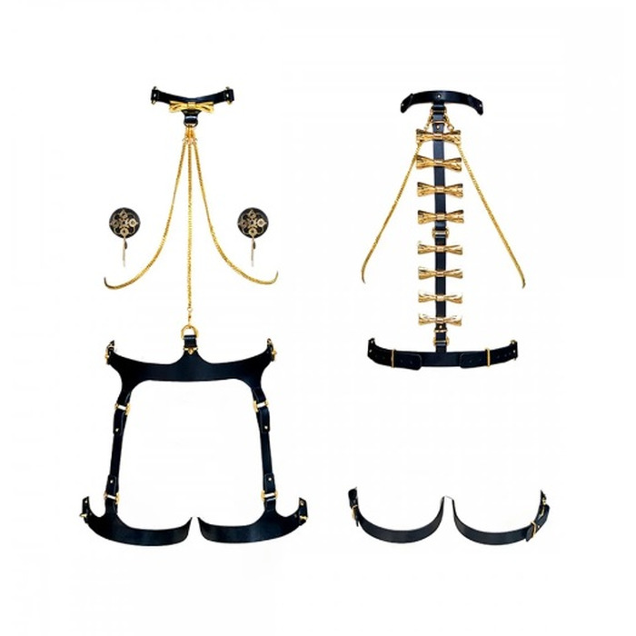 Набір БДСМ із збруї та пестисів Butterfly UPKO, італійська шкіра, позолота 24К