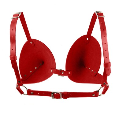 Бюстгалтер - конус 'L27' RED, экокожа, ручная работа, красный