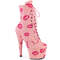 Чоботи Pleaser Adore-1020KISSES на підборах 7 дюймів, ботильйони до щиколотки зі шнурівкою 2 3/4 дюйма з принтом губ PF, блискавка збоку, ніжно-рожеві