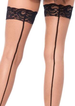 Еротичні панчохи у дрібну сітку з контрастним швом Leg Avenue бежеві, O/S