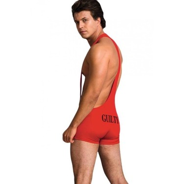 Боди мужское S/M Sunspice, с надписью Guilty, красное