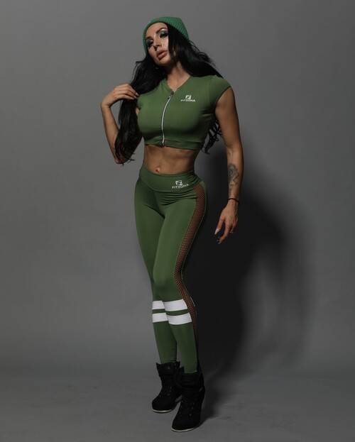 Легінси GREEN LEGGINGS WHITE STRIPES