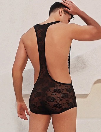 Чоловічий мереживний комбідрес із підтяжками Star Night чорний, S