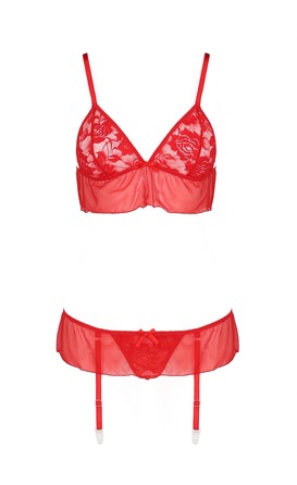 Комплект белья с поясом для чулок FABIANA SET red S/M - Passion