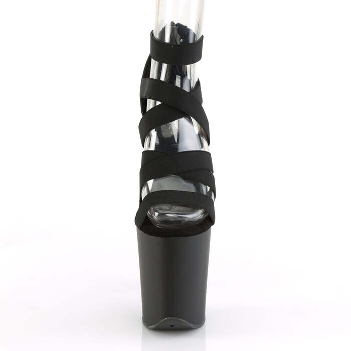 Босоножки Flamingo-859, каблук 8 дюймов, ремешок на щиколотке 4 дюйма, перекрещивающиеся ремни, молния сзади, черная веганская кожа/черный
