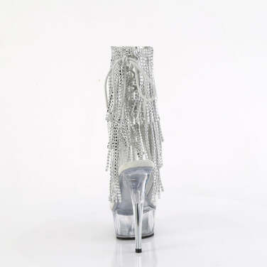 Ботильоны Delight-1017RSF с открытым носком и пяткой, шнуровкой, бахромой, серебристо-прозрачные, каблук 15 см, PF 3/4 дюйма