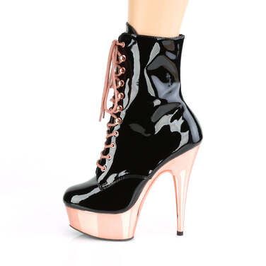 Ботильоны Delight-1020, каблук 6 дюймов, высота ботинок 3,5 см, шнуровка, молния сбоку, цвет чёрный/розовое золото