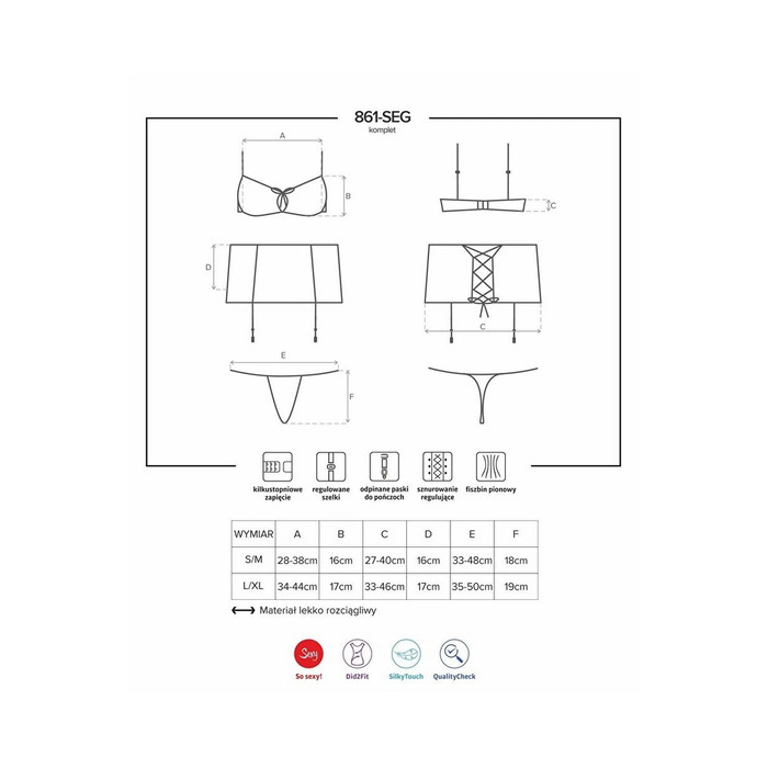 Комплект атласний з поясом для панчох Obsessive 861-SEG-5 бордовий, L/XL