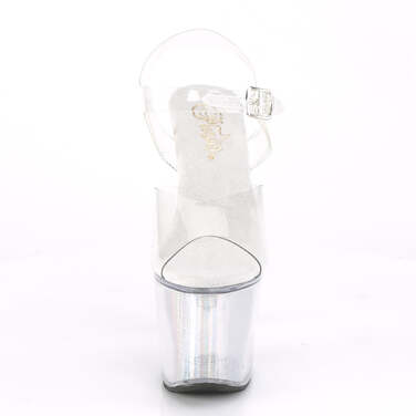 Босоніжки Flashdance-708SCH на фестончастому каблуці 7 дюймів, босоніжки з підсвічуванням PF LED 3 1/4 дюйма, прозора/срібляста голограма