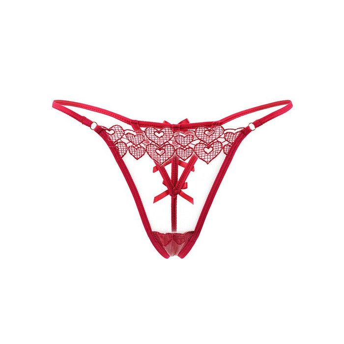 Стринги Star Night с узором в виде сердечек и декоративными бантиками, красный (без коробки)
