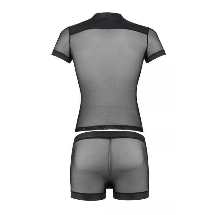 Мужской костюм рубашка с трусами на заклепках, полупрозрачный, черный, XXL/XXXL