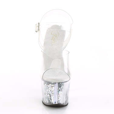 Босоножки Sky-308GF, каблук 7 дюймов, ремешком на щиколотке шириной 2 3/4 дюйма, с блестками, прозрачный/серебристый