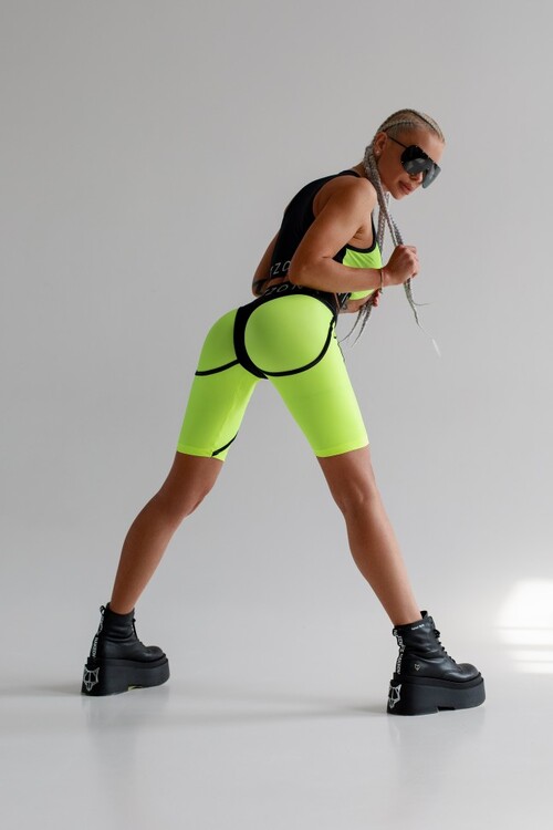 Велосипедки FZ Shiny Lime Bike Shorts with Imitation Black Thongs