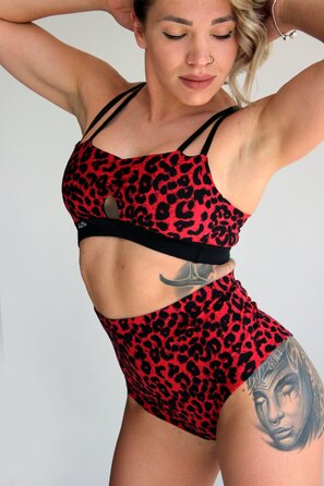 Classic Animal Prints – Принтований Танцювальний Топ Із Подвійними Бретелями Та Переднім Вирізом Для Pole Dance Та Студійних Тренувань - червоний леопард
