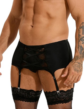 Чоловічий мереживний пояс з підв'язками Star Night чорний, XL