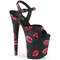Босоніжки Pleaser Flamingo-809KISSES на підборах 8 дюймів, босоніжки з ремінцем на щиколотці 4 дюйми з принтом у формі губ, чорні, веганська шкіра
