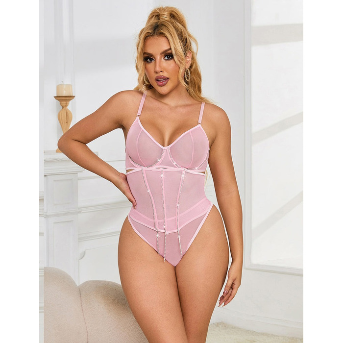 Сексуальний рожевий комплект Star Night з декоративними стразами та ланцюжками, M