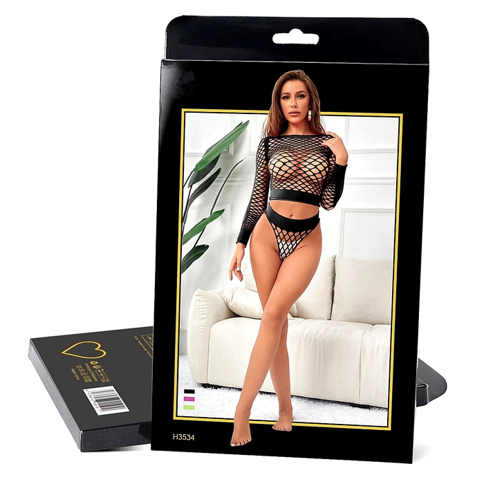 Комплект в крупную сетку, топ с трусиками Star Night, чёрный, XS-M