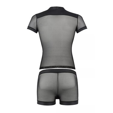 Мужской костюм рубашка с трусами на заклепках, полупрозрачный, черный, XXL/XXXL