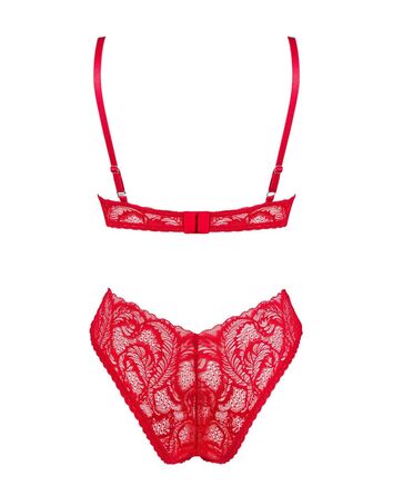 Комплект кружевной Obsessive Atenica c ассиметричным дизайном бюстье, красный, XS/S