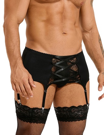 Чоловічий мереживний пояс з підв'язками Star Night чорний, XL