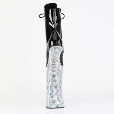 Boots Forbidden-1020BEJ, 11 дюймов, без каблука, 6 1/4 дюйма, PF, шнуровка, боковая молния, чёрный лак/серебристый AB RS