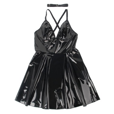 Платье с чокером, глянцевое Star Night Wet Look с имитацией винила, черное, L