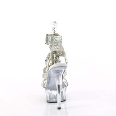 Босоніжки Delight-656RS на підборах 6 дюймів, 1 3/4 дюйма з Т-подібним ремінцем та подвійною пряжкою, зі стразами, сріблясті стрази/прозорі