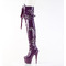 Чоботи Pleaser Adore-3028 на підборах 7 дюймів, чоботи зі шнурівкою спереду до стегна 2 3/4 дюйма, блискавка збоку, фіолетовий еластичний лак