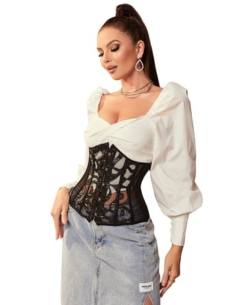 Корсет из сетки с узором Star Night с крючками и шнуровкой и трусиками в комплекте, XS (без коробки)