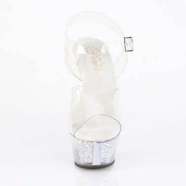 Босоножки Kiss-208RSI. Каблук 6 дюймов, ремешок на щиколотке шириной 1 3/4 дюйма, вставки RS, прозрачные/серебристые стразы.
