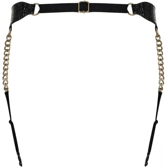 Пояс для чулок с цепями золотистого цвета Obsessive A767 черный, XL/XXL