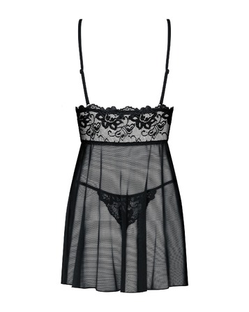 Сорочка с кружевным верхом и трусиками в комплекте Obsessive Imperia черный, S/M