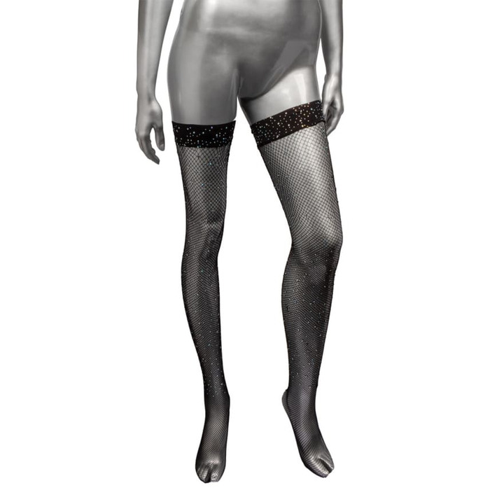 Чулки в мелкую сетку со стразами CalExotics, черный