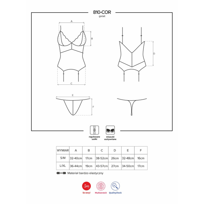 Корсет кружевной Obsessive 810-COR-2 с пажами для чулок, в комплекте кружевные стринги, белый, S/M