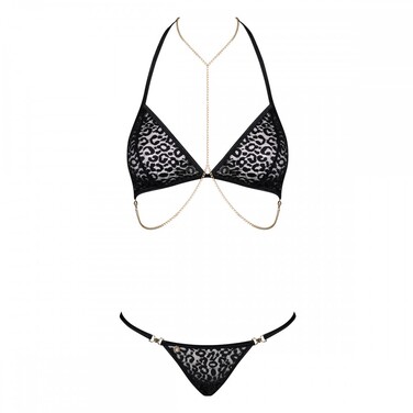 Комплект с анималистическим принтом Obsessive Pantheria и декоративными цепочками, L/XL