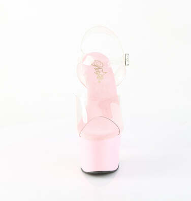 Босоніжки Adore-708 на підборах 7 дюймів, босоніжки з ремінцем на щиколотці 2 3/4 дюйма, прозорі/рожеві