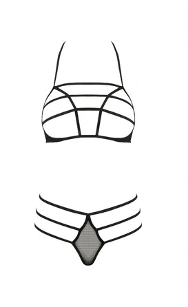 Комплект белья со стреп-лентами RITA SET WITH OPEN BRA black S/M - Passion