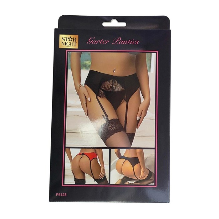 Черный сексуальный кружевной пояс для чулок Star Night с трусиками в комплекте