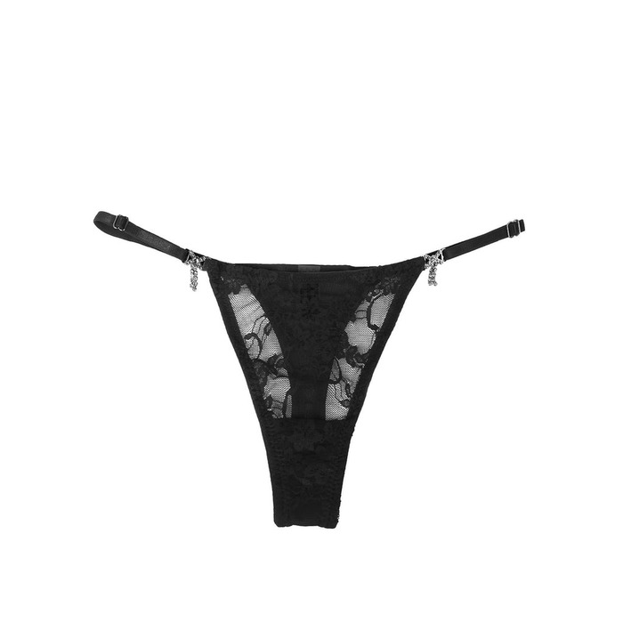 Мереживні стрінги StarNight з прикрасами стразами, чорні, S